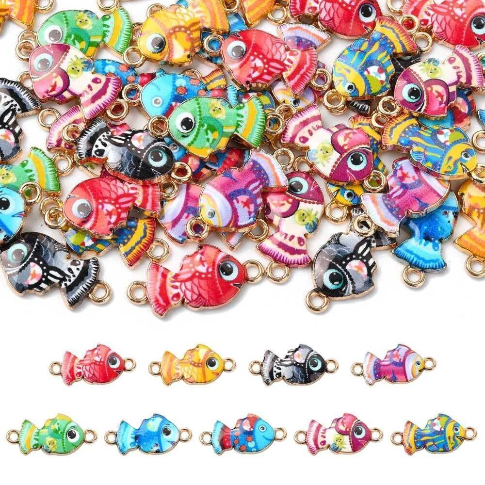 5848 45Pcs 9 Colors Enamel Fish Charms Ocean Animal Connector Charms Summer